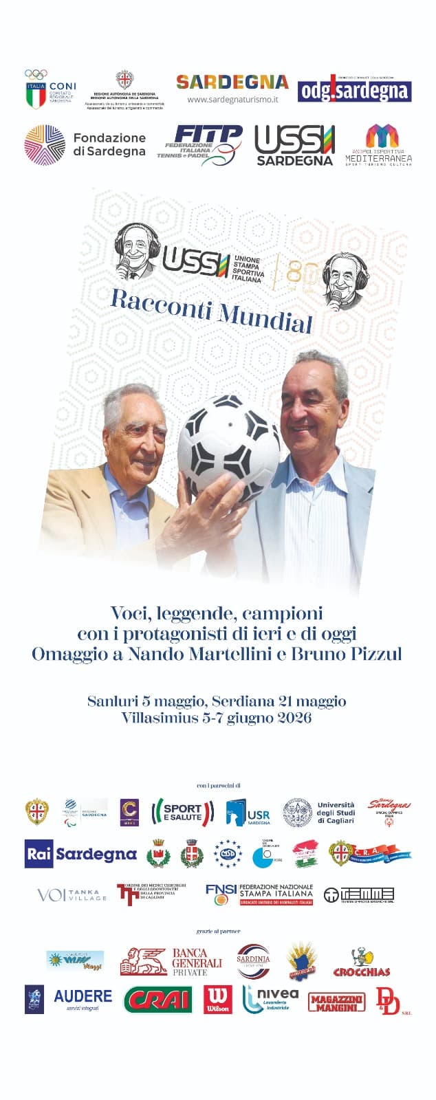 Locandina ufficiale Ussi80 Racconti Mundial - Sanluri 5 maggio, Serdiana 21 maggio, Villasimius 5-7 giugno 2026